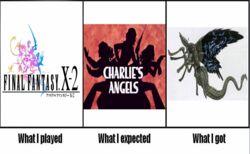  3girls charlie&#039;s_angels english_text final_fantasy final_fantasy_x final_fantasy_x-2 meme multiple_girls vegnagun what_i_played_what_i_expected_what_i_got what_i_watched_what_i_expected_what_i_got_(meme) 