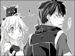  1boy cleo_everlastin female greyscale headband kittaka_kaname leki long_hair lowres majutsushi_orphen monochrome orphen 