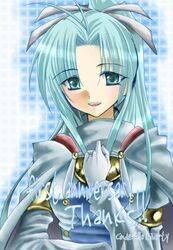  blue_eyes blue_hair bow c-liberty female gloves golden_sun hairbow mia_(golden_sun) ribbon smile solo 