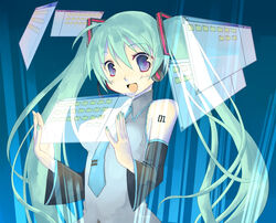  aqua_hair blue_eyes detached_sleeves female hatsune_miku long_hair momoyama_nozomu necktie solo twintails vocaloid 