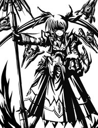  commentary_request female fin_funnels gao_(naodayo) greyscale high_contrast long_hair lyrical_nanoha magical_girl mahou_shoujo_lyrical_nanoha_strikers monochrome raising_heart raising_heart_(blaster_bit) raising_heart_(exceed_mode) solo takamachi_nanoha twintails waist_cape white_devil 