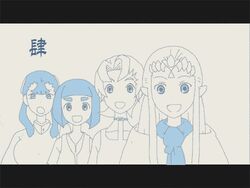  4girls animated animated ashei blue_theme happy hitotoshite_jiku_ga_bureteiru ilia_(zelda) letterboxed luda_(zelda) monochrome multiple_girls parody pointy_ears princess_zelda sayonara_zetsubou_sensei short_hair smile the_legend_of_zelda the_legend_of_zelda:_twilight_princess tiara translation_request twintails 