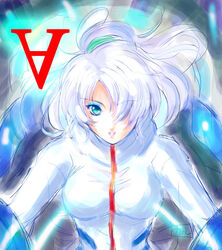  alternate_skin_color aqua_eyes artist_request bodysuit breasts eyebrows eyelashes eyeshadow female genderswap_(mtf) gundam hair_over_one_eye large_breasts laura_rolla long_hair long_sleeves looking_at_viewer loran_cehack makeup mascara pilot_suit ponytail rule_63 sketch solo source_request turn_a_gundam white_hair 