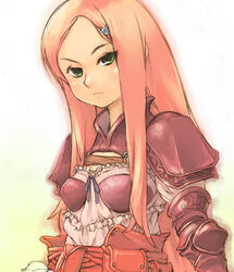  armor commentary_request female final_fantasy final_fantasy_tactics_advance green_eyes hair_ornament hairclip long_hair md5_mismatch mori_yoichi pink_hair resolution_mismatch ribbon ritz_malheur solo source_smaller 