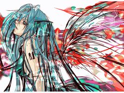  blue_eyes blue_hair female hatsune_miku long_hair shiinoyuko solo very_long_hair vocaloid wings 