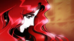  anime_screenshot casshern_(series) casshern_sins close-up female janice_(casshern_sins) long_hair looking_down purple_eyes red_hair solo tears watermark wavy_hair 