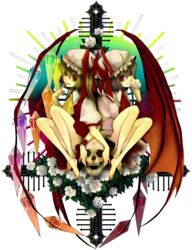  2girls bad_id bad_pixiv_id barefoot flandre_scarlet flower hat highres matching_outfits multiple_girls red_eyes remilia_scarlet rose short_hair siblings sisters skirt skull symmetry todoroki_sora touhou wings 