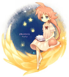  ahiru_(princess_tutu) blue_eyes book copyright_name female matsuzawa_hajime orange_hair princess_tutu solo star_(symbol) 