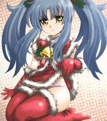  capelet christmas clothes_lift commentary_request ebi_tendon female hoshino_ruri kidou_senkan_nadesico partial_commentary photoshop_(medium) santa_costume skirt skirt_lift solo thighhighs 