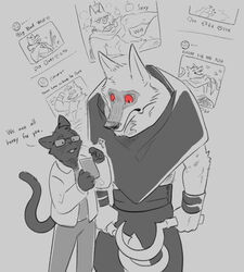  2023 abs anthro athletic biped black_cloak black_clothing bodily_fluids bottomwear candle canid canine canis cellphone cheek_tuft cloak clothed clothing clothing_aside clothing_lift cum cumshot curtis_wuedti death_(puss_in_boots) dialogue domestic_cat dreamworks dual_wielding duo ejaculation electronics english_text eyewear facial_markings facial_tuft felid feline felis flexing flower flower_in_mouth frown fur fuzzy genital_fluids glasses grey_background head_markings heart_symbol holding_object holding_phone holding_weapon jacket looking_at_viewer lying male mammal markings mask_(marking) masturbation melee_weapon monochrome mostly_nude multiple_images multiple_poses muscular muscular_anthro muscular_male object_in_mouth on_back open_mouth pants pecs phone plant poncho portrait pose prick_ears puss_in_boots_(dreamworks) red_eyes red_sclera seductive sharp_teeth shirt sickle simple_background size_difference smile social_media sparkles standing teeth text three-quarter_portrait topwear tuft weapon whiskers wolf 