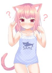  :o ? animal_ears blonde_hair blush camisole cat_ears cat_girl cat_tail cowboy_shot female flat_chest looking_at_viewer no_pants nose_blush original panties paw_pose pink_hair slit_pupils solo tail umi_suzume underwear white_panties 