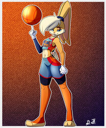  3_toes 5_fingers acuwacu anthro ball basketball basketball_(ball) basketball_uniform blonde_hair blue_eyes breasts buckteeth clothed clothing english_text feet female fingers fur gloves hair half-closed_eyes handwear hi_res lagomorph leporid lola_bunny looking_at_viewer looney_tunes mammal narrowed_eyes rabbit scut_tail shirt short_tail small_breasts smile solo space_jam space_jam:_a_new_legacy sportswear standing tail tank_top teeth text text_on_clothing text_on_shirt text_on_tank_top text_on_topwear thick_thighs toes topwear tune_squad_outfit tune_squad_outfit_(2021) uniform warner_brothers wide_hips 