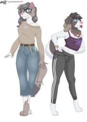  anthro autumn_(zer0rebel4) bird_dog blue_eyes border_collie bottomwear bracelet breasts brown_body brown_eyes brown_fur brown_markings bulge canid canine canis cleavage clothed clothing collie crop_top denim denim_bottomwear denim_clothing digital_media_(artwork) domestic_dog duo eyewear female femboy floppy_ears fur gender_symbol glasses grey_body grey_fur grey_hair grey_markings group hair hands_on_hips herding_dog heterochromia hi_res high_waisted_bottomwear hunting_dog jeans jewelry lgbt_pride long_hair looking_at_viewer male mammal markings midriff mixed_breed necklace one_ear_up pants pastoral_dog paws pink_nose pride_colors raised_tail sage_(zer0rebel4) sheepdog shirt short_hair sibling_(lore) sister_(lore) sisters_(lore) spaniel spots spotted_markings standing sweater sweatpants symbol tail tank_top tongue tongue_out topwear trans_(lore) trans_woman_(lore) transgender_pride_colors transgender_symbol twins_(lore) white_body white_fur zer0rebel4 