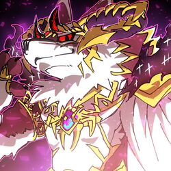  1:1 avoid_posting bael_(tas) canid canine canis crown demon headgear hi_res horn jackal jewelry lifewonders male mammal nikunabe1989 red_eyes smug tokyo_afterschool_summoners 