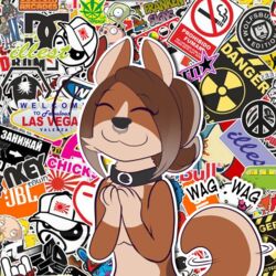  1:1 anthro brown_body brown_fur canid canine canis collar domestic_dog english_text facial_piercing family_guy female fur happy heart_symbol herding_dog human kitsunekotaro mammal nose_piercing pastoral_dog piercing sagezilla septum_piercing solo stewie_griffin telegram_sticker text wag welsh_corgi 