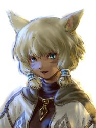  animal_ears blue_eyes female final_fantasy final_fantasy_xiv jewelry miqo&#039;te necklace neko_no_yu open_mouth white_background white_hair y&#039;shtola 