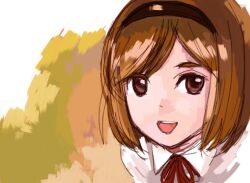  aida_yuu bob_cut brown_eyes brown_hair commentary_request female gunslinger_girl hairband henrietta_(gunslinger_girl) open_mouth short_hair smile solo 