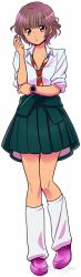  android_os blazer casio hana_no_android_gakue leg_warmers personification purple_eyes school_uniform short_hair skirt solo sweater_around_waist 