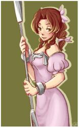  aerith_gainsborough bad_deviantart_id bad_id bo_staff bow braid breasts brown_hair charmwitch cleavage dress female final_fantasy final_fantasy_vii green_eyes hair_ribbon long_hair medium_breasts pink_bow pink_dress ribbon sidelocks single_braid solo staff 