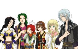  3boys 3girls ahoge animal_ears annie_barrs black_hair blonde_hair blue_eyes blue_hair breasts brown_eyes brown_hair claire_bennett closed_eyes coat cosplay estellise_sidos_heurassein estellise_sidos_heurassein_(cosplay) goggles green_eyes green_hair grey_eyes hilda_rhambling horns judith judith_(cosplay) karol_capel karol_capel_(cosplay) long_hair mao_(tales) mao_(tor) midriff multiple_boys multiple_girls navel purple_eyes raven raven_(cosplay) raven_(tov) red_hair rita_mordio rita_mordio_(cosplay) scarf short_hair tales_of_(series) tales_of_rebirth tales_of_vesperia tytree_crowe veigue_lungberg yuri_lowell yuri_lowell_(cosplay) 