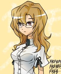  bad_id bad_pixiv_id breasts brown_hair female glasses highres kiryuu_moeka long_hair medium_breasts photoshop_(medium) purple_eyes ribbon solo steins;gate tabix0819 