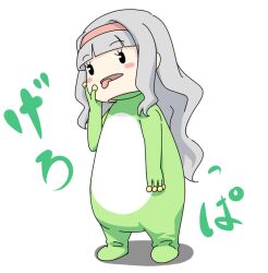  animal_costume commentary_request female frog frog_costume grey_hair hairband idolmaster idolmaster_(classic) long_hair photoshop_(medium) role_reversal shijou_takane shougi_(116) solo 