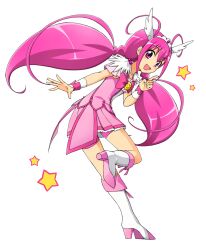  bad_id bad_pixiv_id bike_shorts boots bow commentary_request cure_happy female full_body hoshizora_miyuki knee_boots long_hair magical_girl md5_mismatch no_choker pink_bow pink_eyes pink_hair pink_shorts pink_skirt pink_theme precure resolution_mismatch shorts simple_background skirt smile_precure solo source_larger star_(symbol) tiara tsunaso_(lack_of_sunlight) twintails white_background 