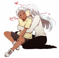  1boy bad_id bad_pixiv_id dark-skinned_male dark_skin female hug johnathan_mar jormungand_(manga) kissing koko_hekmatyar long_hair nitaka_(fujikichi) red_eyes scar white_hair 