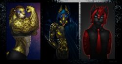  anthro anubian_jackal avoid_posting blue_eyes canid canine canis cape cheetah clothing cybernetics cyborg eyewear felid feline female glasses hair jackal knife machine male mammal muscular muscular_female red_hair robot strype wolf xilimyth 