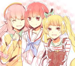  3girls aida_orine akb0048 artist_request blonde_hair closed_eyes ichijou_yuuka long_hair motomiya_nagisa multiple_girls open_mouth pink_hair red_eyes red_hair short_hair smile twintails yellow_eyes 