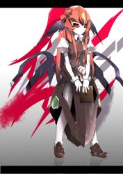  book commentary_request female furisuku head_wings highres koakuma letterboxed long_hair mechanization medarot red_eyes red_hair solo touhou wings 