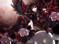  :3 aisha_landar alternate_color alternate_costume angkor_(elsword) archdevil_(elsword) armor armored_dress bad_id bad_pixiv_id black_armor black_hair black_thighhighs boots creature crossed_legs dark_persona elsword female full_body icedango_(dpopic3) knee_boots no_nose photoshop_(medium) red_eyes short_hair sitting skirt smile solo thighhighs thighhighs_under_boots twintails void_princess_(elsword) wings 