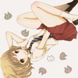  :3 bad_id bad_pixiv_id blush feline female lying mizutamako necktie original school_uniform short_hair 