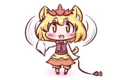  :3 animal_ears animal_print blonde_hair blush chibi female long_sleeves lowres maitora open_mouth photoshop_(medium) solo tail tiger_ears tiger_print tiger_tail toramaru_shou touhou yellow_eyes 