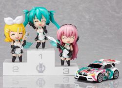  blonde_hair bmw car chibi figure hatsune_miku kagamine_rin megurine_luka motor_vehicle multiple_girls nendoroid photo race_car race_queen truck twintails vehicle vocaloid 