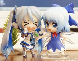  &gt;_&lt; blue_hair blush chibi cirno closed_eyes face figure lowres nendoroid photo ribbon touhou 