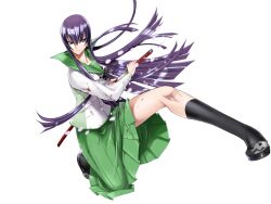  busujima_saeko female highres highschool_of_the_dead katana purple_hair satou_shouji school_uniform sword thighhighs weapon 