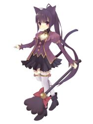  animal_ears bad_id bad_pixiv_id bell blush cat_ears dress female holding long_hair nekomo original purple_eyes purple_hair simple_background smile solo thighhighs white_background white_thighhighs 