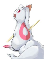  ambiguous_gender big_tail cat_eared_creature dwelne felid feline feral fur halo hi_res incubator_(puella_magi) kyuubee looking_at_viewer mahou_shoujo_madoka_magica mammal markings multicolored_body open_mouth pink_eyes pink_markings puella_magi simple_background sitting sitting_on_ground smile smiling_at_viewer tail white_background white_body white_fur 