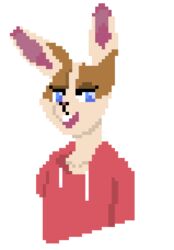  blue_eyes clothing digital_media_(artwork) femboy half-length_portrait hoodie lagomorph leporid mammal pixel_(artwork) portrait rabbit simple_background solo topwear trilpin 