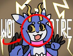  5_fingers anthro arrow_sign blue_body blue_fur bovid bovine caprine circle circle_eyebrows electricity eyebrows fingers flofi floppy_ears fur goat hair head_tuft hi_res hooved_fingers hooves horn lightning looking_at_viewer male mammal meme meme_pose mr_beast_(meme) multicolored_body multicolored_fur multicolored_hair name_in_background omg open_mouth pink_scarf pupils raised_eyebrow red_arrow red_circle ribbons scarf simple_background solo surprise text thunderstorm tongue tuft unexpected wavy_horn white_body white_fur white_ribbon wolt yellow_horn yellow_sclera zap_goat 