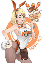  animal_collar animal_ears asymmetrical_bangs blonde_hair brand_name_imitation breasts brown_eyes brown_hair bunny_ayumi butcha-u cake carrot carrot_cake character_name cleavage collar commentary_request delightfully_fuckable_and_unrefined!! earrings employee_uniform fake_animal_ears fake_tail female food hand_on_own_hip happy_birthday highleg highleg_leotard highres hooters jewelry large_breasts leotard medium_hair name_tag orange_collar orange_leotard pantyhose playboy_bunny pouch rabbit_ears rabbit_tail real_life sideboob solo standing strap_gap tail thick_eyebrows underwear uniform virtual_youtuber waitress white_leotard wig wrist_cuffs 