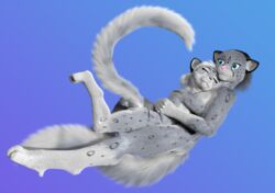  3d_(artwork) absurd_res adira_riftwall anthro black_hair blue_background blue_eyes casual_nudity claws closed_eyes daughter_(lore) digital_media_(artwork) duo felid feline female fluffy fluffy_tail fur grey_body grey_fur hair hands_behind_back hi_res hug keidran maeve_(twokinds) mammal markings mother_(lore) mother_and_child_(lore) mother_and_daughter_(lore) nude pantherine parent_(lore) parent_and_child_(lore) parent_and_daughter_(lore) paws ryuukei8569 simple_background smile snow_leopard spots spotted_body spotted_fur tail twokinds white_body white_fur white_hair 