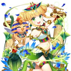  ancient_egyptian blonde_hair braid double_bun female green_eyes hair_bun holding navel salt_(salty) sapphire_emerald snake sphinx twin_braids twintails uchi_no_hime-sama_ga_ichiban_kawaii 