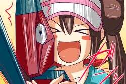  :d blush_stickers brown_hair commentary_request double_bun female hair_bun long_hair nishi_koutarou open_mouth painttool_sai_(medium) pokemon pokemon_(creature) pokemon_bw2 porygon rosa_(pokemon) smile twintails visor_cap you_gonna_get_raped 