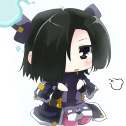  black_hair bodysuit character_request chibi female female hair_over_eye hair_over_one_eye kyoukai_senjou_no_horizon kyoukaisenjou_no_horizon minigirl pink_legwear solo 