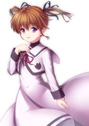  bad_id bad_pixiv_id brown_hair dress female hair_ribbon ishibashi long_sleeves lyrical_nanoha mahou_shoujo_lyrical_nanoha mahou_shoujo_lyrical_nanoha_a&#039;s photoshop_(medium) purple_eyes red_ribbon ribbon school_uniform seishou_elementary_school_uniform short_twintails solo takamachi_nanoha twintails 