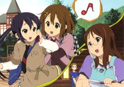  bag black_hair brown_eyes brown_hair hair_ornament hairclip highres hirasawa_yui k-on! kawaguchi_norimi long_hair multiple_girls nakano_azusa necktie official_art open_mouth smile twintails yamanaka_sawako 