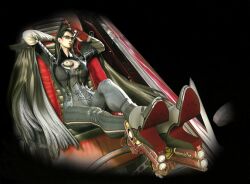  3d bayonetta bayonetta_(character) candy car glasses gun lollipop motor_vehicle official_art sitting vehicle weapon 