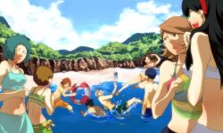  4boys 5girls ^_^ amagi_yukiko aqua_hair bad_id bad_pixiv_id ball beach beachball bikini black_hair blue_hair blue_sky brown_hair closed_eyes cloud day evoker glasses green_hair grey_hair gun_to_head hairband hanamura_yousuke hat innertube iori_junpei kicking laughing long_hair male_swimwear multiple_boys multiple_girls narukami_yuu open_mouth outdoors persona persona_3 persona_3_portable persona_4 pink_bikini red_eyes satonaka_chie shiomi_kotone short_hair siroco sky smile swim_ring swim_trunks swimsuit tarot tarot_(card) tears water white_bikini yamagishi_fuuka yukari_takeba yuuki_makoto_(persona_3) 